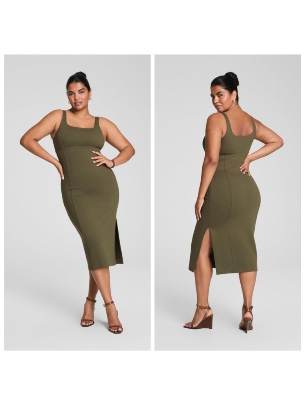 Spanx shape Ponte Midi Tank Dress Sleek Olive Green size large L - Picture 3 of 9